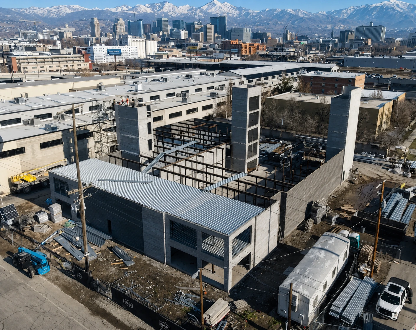 700 Block Storage structural steel framing during construction