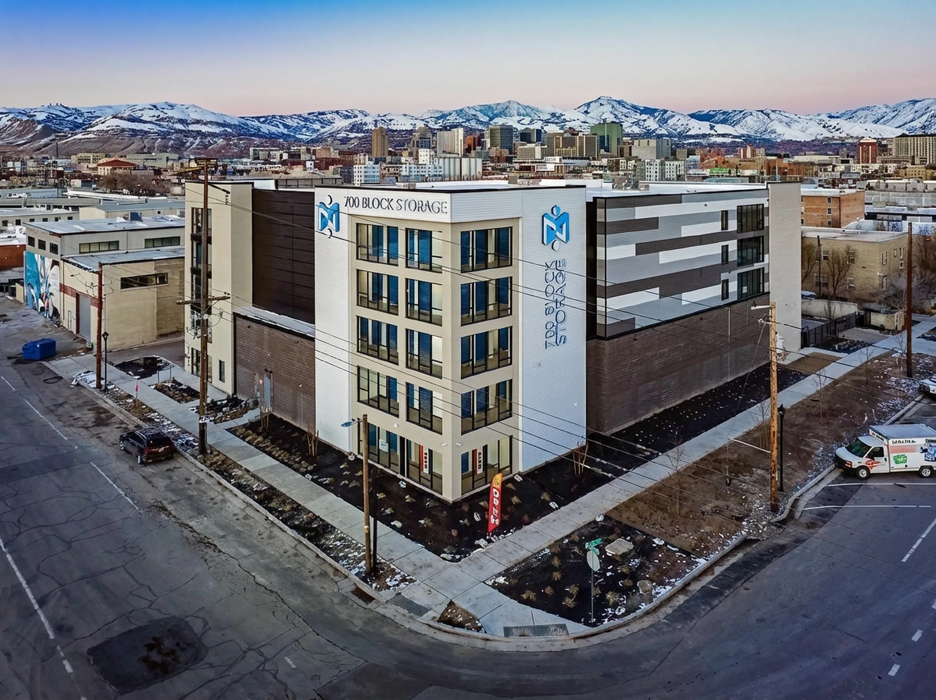 Wide aerial view of 700 Block Storage in Salt Lake City