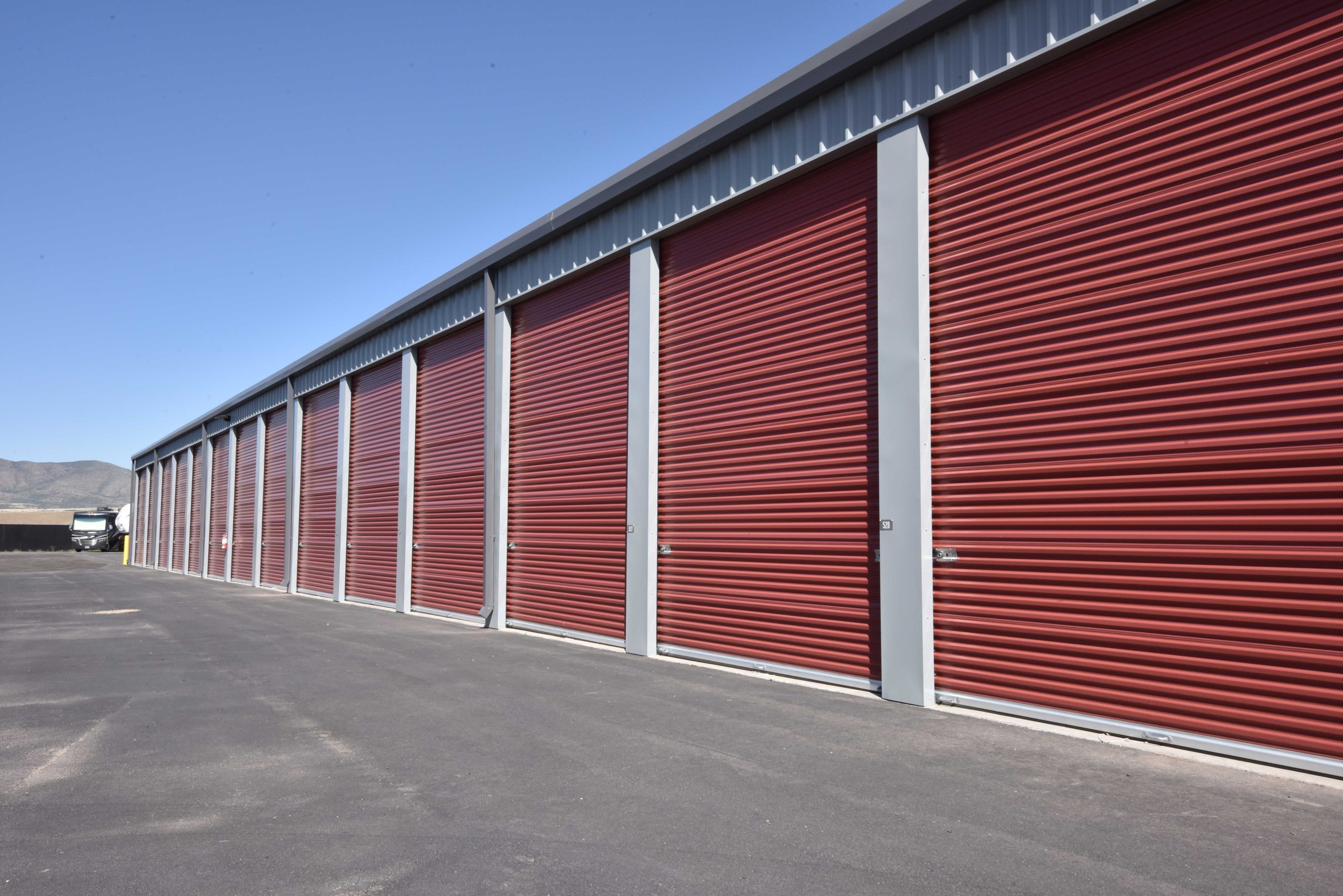Red drive-up doors at My Storage Prescott Valley